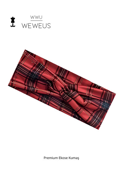 Weweus Bandă de păr pentru femei Premium în carouri roșu negru tip 3