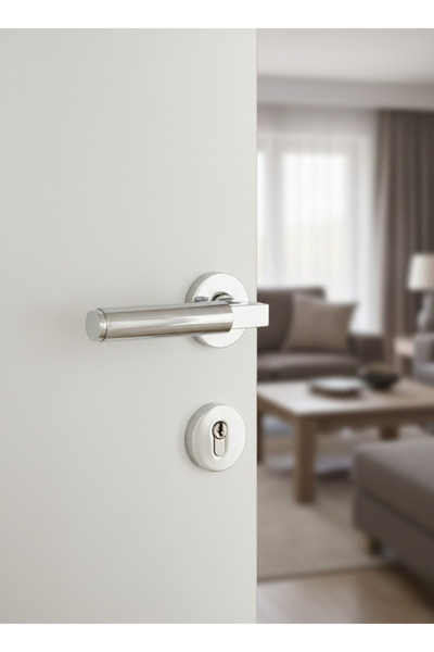 Karan Porselen Alfa Rozetli Lüks Oda Kapı Kolu Krom (1 Kapı İçin Takım)