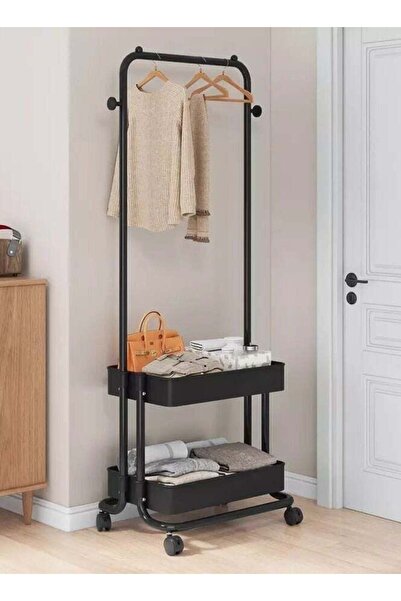 Generic Multifunctional Coat Rack, Clothes Hanger with Universal Wheels, 2 Layer Storage Organizer, Mobility