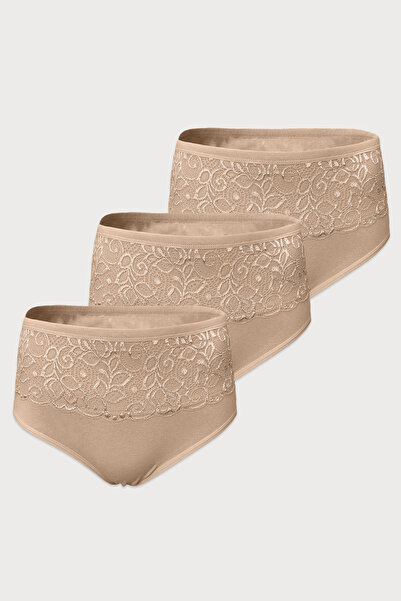 Malabadi 3 قطع من الملابس الداخلية النسائية ذات اللون الجلدي من الدانتيل المودال عالي الخصر يبرز انحناءات الجسم 3M1920
