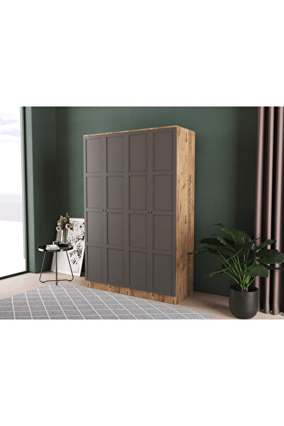 Teen & Bright TOPRAK 4 KAPAKLI EKO BAZALI GARDIROP - MDF KAPAK