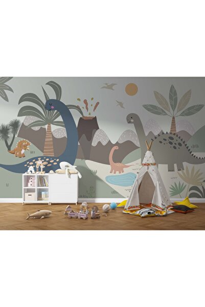 Grown Sevimli Dinozorlu Renkli Çocuk Odası Duvar Kağıdı