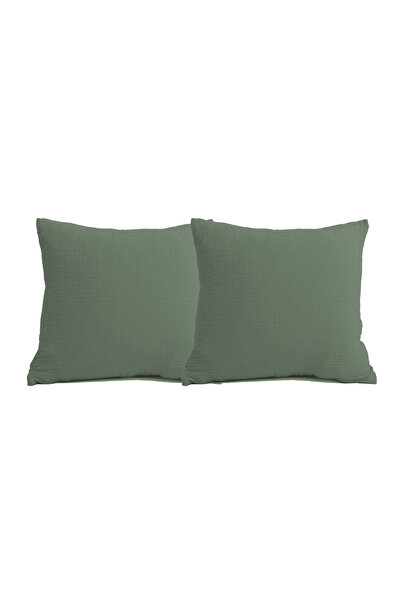 NazeninHome Decorative Throw Pillow 100% Cotton 40X40 cm Muslin Olive