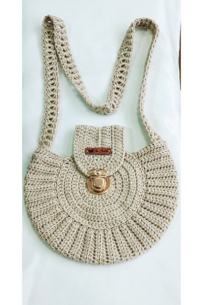 EKE BUTİK El Örgüsü Midye Makrome K. Bej Omuz Çantası çap 23cmsap110cm