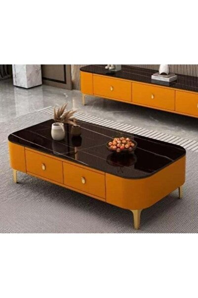 Generic طاولة قهوة عصرية باللونين الأسود والبرتقالي