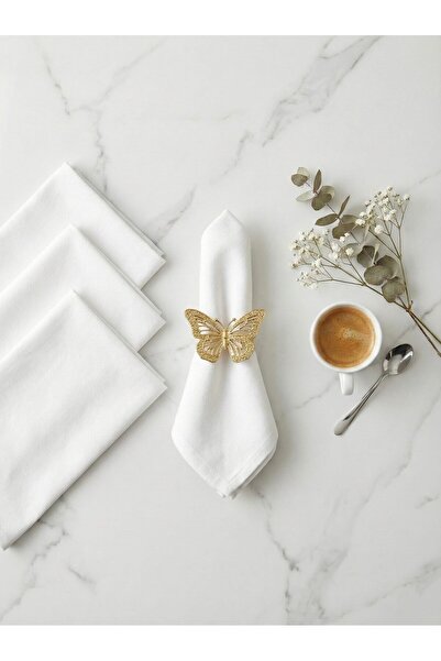 Le Paon مجموعة من 6 مناديل قماشية مقاومة للبقع لا تحتاج لكيّ وحلقة مناديل على شكل فراشة