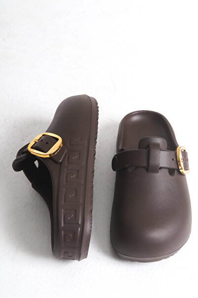 DELSOLERA Women's Brown Closed-Front Stainless Buckle Non-Slip Sabo Home and Outdoor Orthopedic Slippers