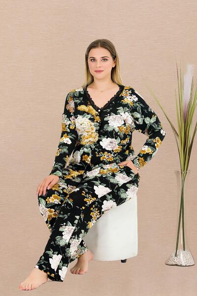 REN Women's floral print button-down plus size pajama set, viscose fabric