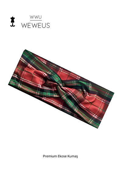 Weweus Bandă de păr pentru femei premium în carouri roșu verde tip 1