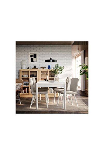 IKEA yemek masası takımı, kırık beyaz-Fridtuna açık bej, 4 sandalyeli, açılabilir, 140/196x85 cm