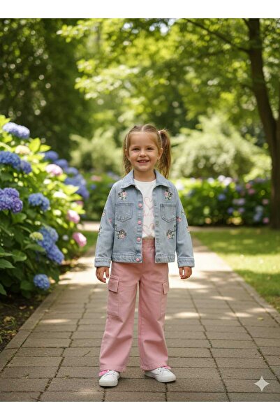 ecoo طقم جاكيت جينز وبنطلون جينز للفتيات مكون من 3 قطع