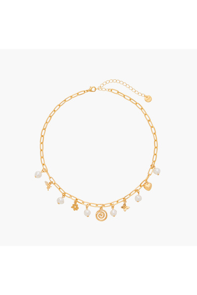 Lifestyle قلادة مزينة باللؤلؤ مع مشبك لوبستر