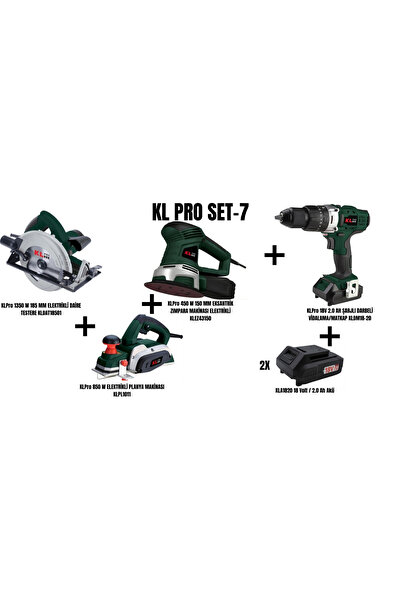 KLPRO Set-7 (1350W 185MM DAİRE TESTERE+850W PLANYA+450 W 150MM EKSANTRİK ZIMP...