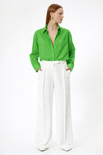 Ramior Women's Green Linen Shirt – Comfortable Fit, Long Sleeves, Buttoned Basic Model