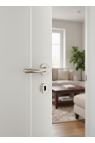 Karan Porselen Alfa Badge Luxury Room Door Handle Chrome (Set for 1 Door)