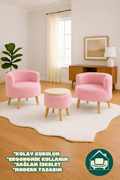 DEKOR MOBİLYACIM Helkard Comfort Çay Seti Ve Peluş Ikili Berjer & Üstü Tablal...