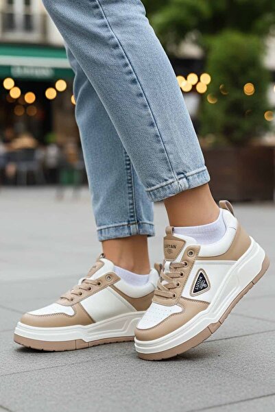 Lufian Kadın Hakki Deri Sneaker Ayakkabısı Beyaz Bej