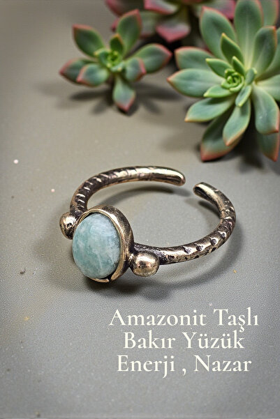 NBS Beautiful Naturel Stones خاتم نحاسي من الأمازونيت مع عين الحسد، حجر طبيعي من النحاس الأصلي قابل لتعديل الطاقة