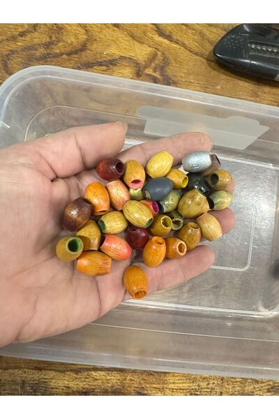 Gönülden Tasarım 2X1 cm 35 Pieces Bamboo Colored Wooden Beads Set