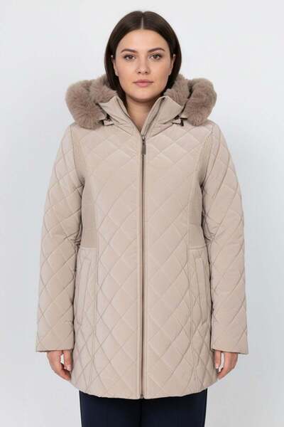 Ekol Yakası Kürklü Kapitone Şişme Kaban