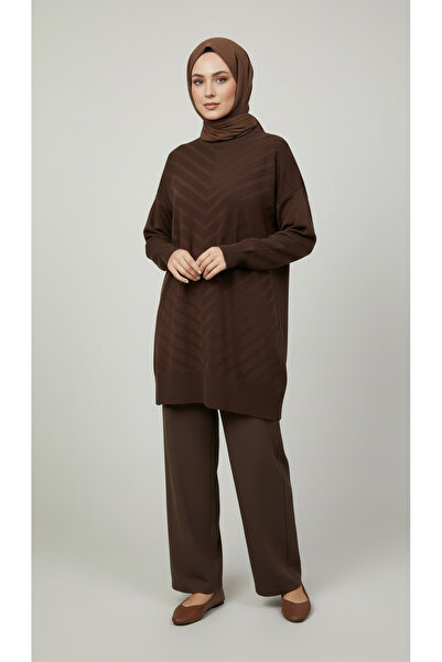 nevmira Long Knitwear Sweater Verev Pattern Comfortable Fit Hijab Tunic