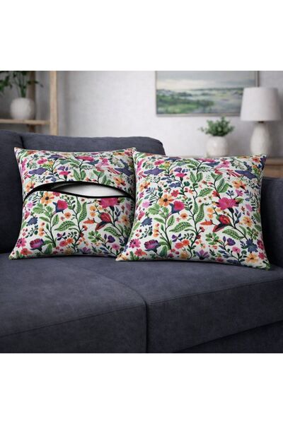 Eys غطاء وسادة قطني رقمي ذو وجهين - مبطن بسحاب مخفي (43×43 سم) مجموعة من قطعتين