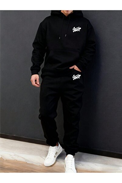 DİVİN Men's Printed St Oversized Sweatahirt - Sweatpants 2-Piece Set