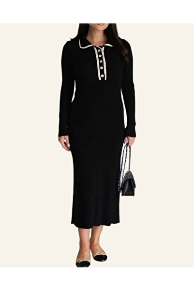 zem moda فستان بتفاصيل متباينة – تصميم أنيق وراقٍ بأكمام طويلة