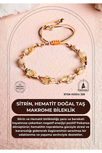 OSMANLI DOĞAL TAŞ Certified Citrine, Hematite Natural Stone Macrame Bracelet ...
