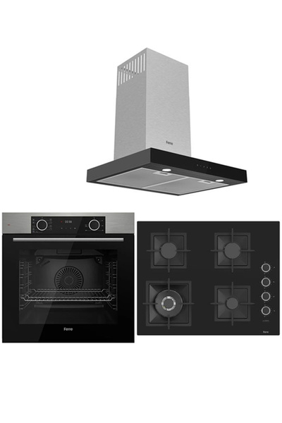 Ferre FRYART AİRFRYER HAVA FRİTÖZÜ YAĞSIZ KIZARTMA BLACK PLUS 3LÜ CAM ANKASTRE SET (XE63MI-SC405-D100)