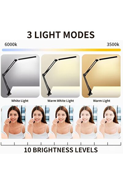 Kardett Lampă de birou cu LED-uri duble, lumină în 3 culori, 12W, USB, reglabilă, 3 temperaturi de culoare, fără oboseală oculară