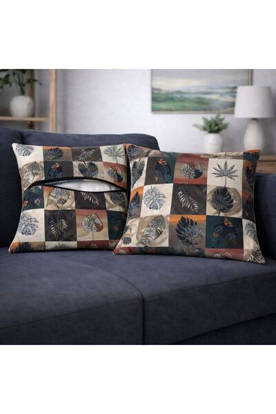 Eys غطاء وسادة قطني رقمي ذو وجهين - مبطن بسحاب مخفي (43×43 سم) مجموعة من قطعتين