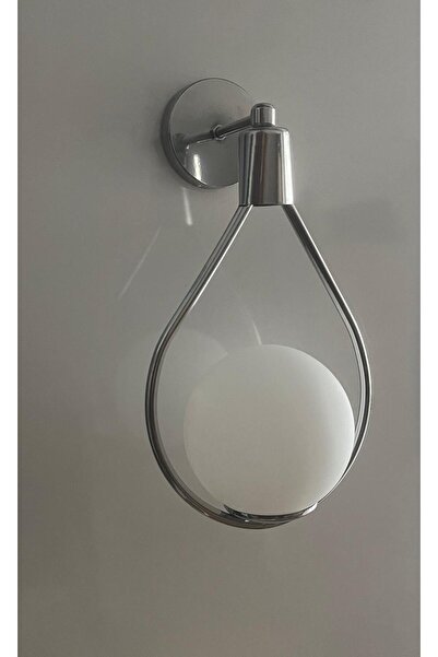 gaziantepavize Badem Silver Krom Kasa Beyaz Glop Camlı Metal Pilli Aplik -Öze...