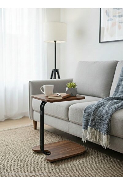 MASALCI MOBİLYA -C TEKERLEKLİ ZİGON SEHPA (SİYAH AYAK, BOROK KOYU CEVİZ)