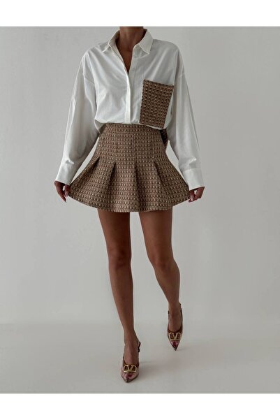 Else Ekose desenli şortlu mini etek