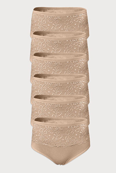 Malabadi مجموعة من يبرز انحناءات الجسم سراويل داخلية نسائية بلون البشرة مصنوعة من الدانتيل مودال بخصر عالٍ 6M1920