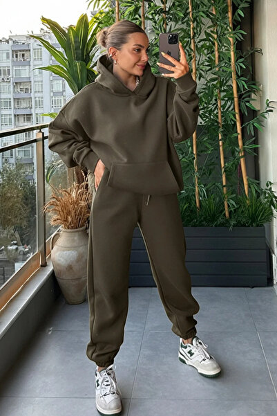 BARLİZ Γυναικείο σετ φόρμας jogger μεγάλου μεγέθους με 3 κλωστές