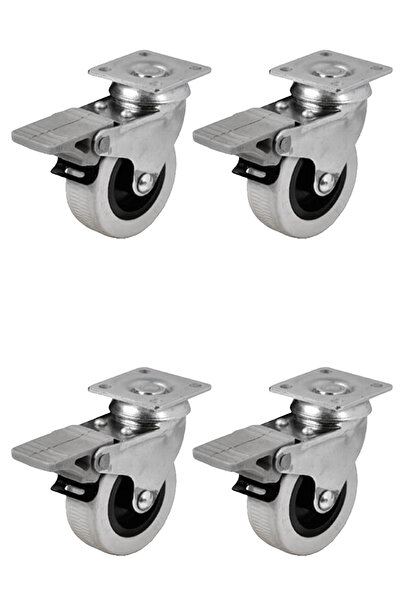 MegaVitrin 4 Pieces Hts 254 Furniture Wheel with Swivel Plate and Brake 52 mm |   160 kg Capacity Screw Wheel Set
