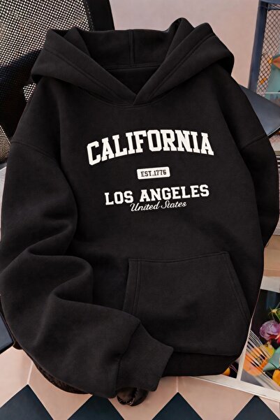 MARKATEM Hooded Kangaroo Pocket 3-Thread Cotton California Print Sweatshirt