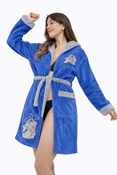CASPARA Rabbit Embroidered Premium Hooded Wellsoft I Bathrobe & Plush Dressing Gown I with Hat I Ultra - Soft I