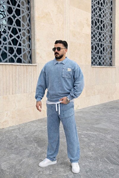 PEERLESS STORE Oversized Tracksuit Set with Washable Collar Detail