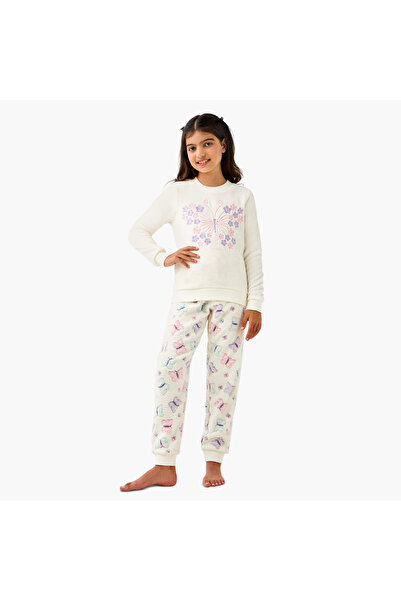 Juniors Butterfly Embroidered Top and Pyjama Set