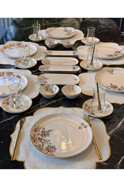 Onedekor 32 Parça Modern Asya Florea Kahvaltı Takımı Gold