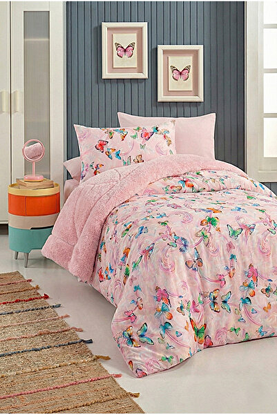 Shopyteks Single Butterfly Patterned Double-Sided Wellsoft Sleeping Set