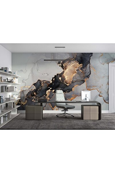 Grown Siyah Beyaz Altın Mermer Desen Duvar Kağıdı