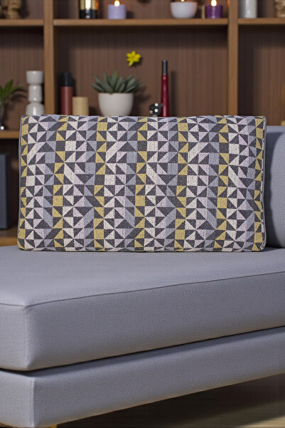 AYPETEKS Üçgen Desenli Sönil Keten Kutu Model Kırlent Kılıfı