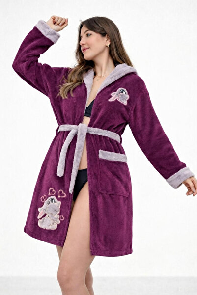 CASPARA Rabbit Embroidered Premium Hooded Wellsoft I Bathrobe & Plush Dressin...
