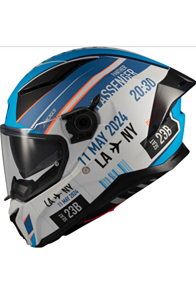 AXXIS Motosiklet Kask Panther Passenger Parlak Mavi A7 Full Face Güneş Vizörl...