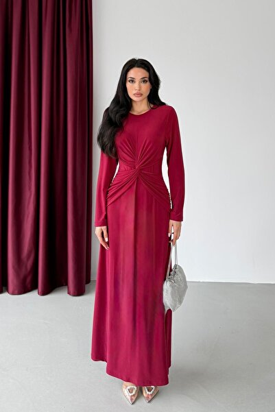 Serica Moda Burgundy Tie-Front Long Dress