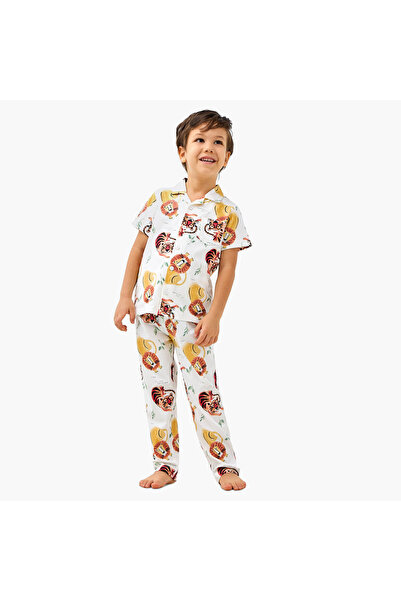 Juniors طقم قميص وبيجامة بطبعات حيوانية